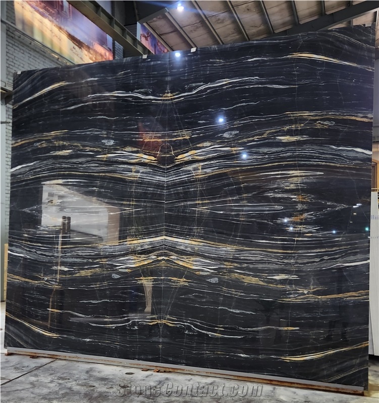 Black And Gold Crystalline Fusion  Marble Slabs
