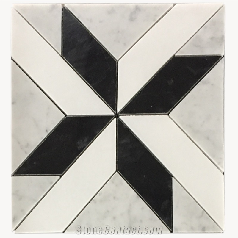 Black And White Marble Waterjet Mosaic Tiles For Floor Tile
