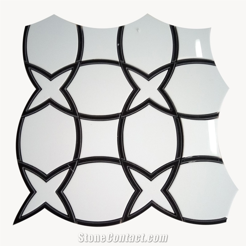 Black And White Marble Waterjet Mosaic Tiles For Floor Tile