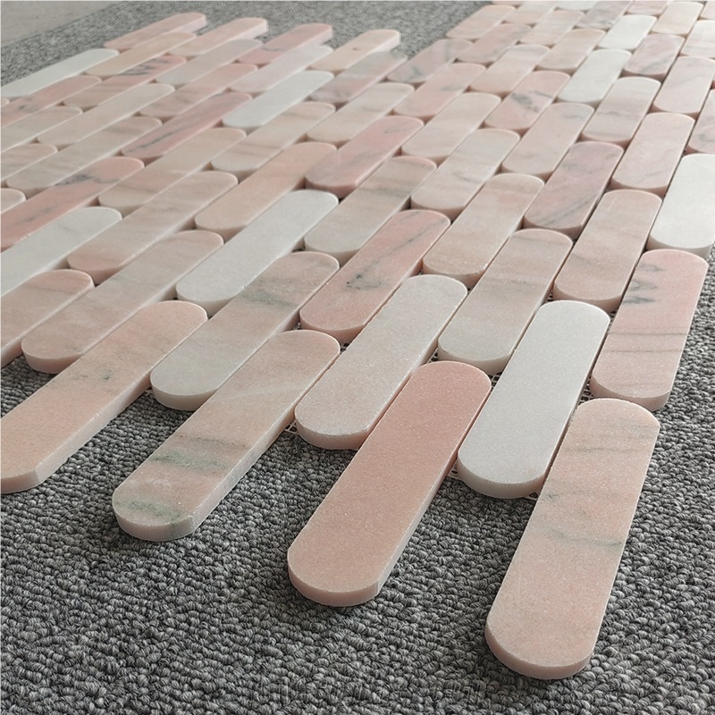 Rosa Aurora Portugal Pink Marble Oval Mosaic Tiles