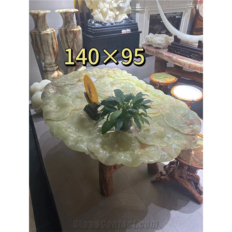 Customization Carve Patterns Green Onyx Interior Table