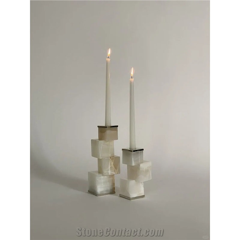 Nature White Onyx For Old French  Candle Holder