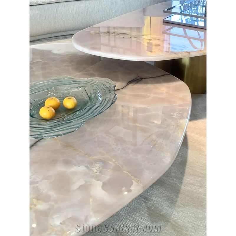 Pink Onyx Nature Stone  For Interior  Table