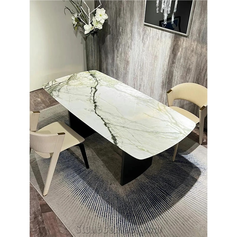 White Clivia Marble Table For Rectangle Dining Table Tops
