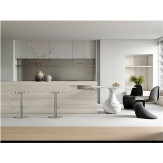 White Travertine Kitchen Counter Top For Island Top