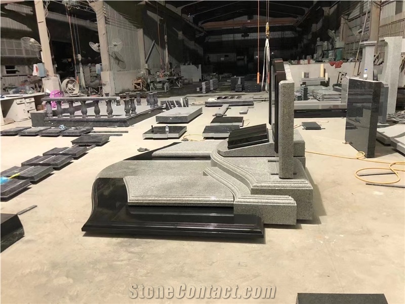 Black Granite Gravestone Set For Cemetery