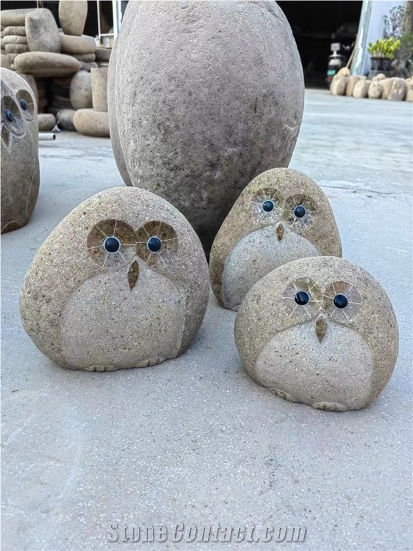 Beige Granite G682 Owl Animal Sculpture For Garden Decor