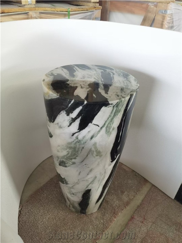 Beige Limestone Moca Cream Pedestal Wash Basin For Bathroom