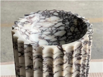 Fluted Surface Marble Calacatta Viola Pedestal Wash Basin