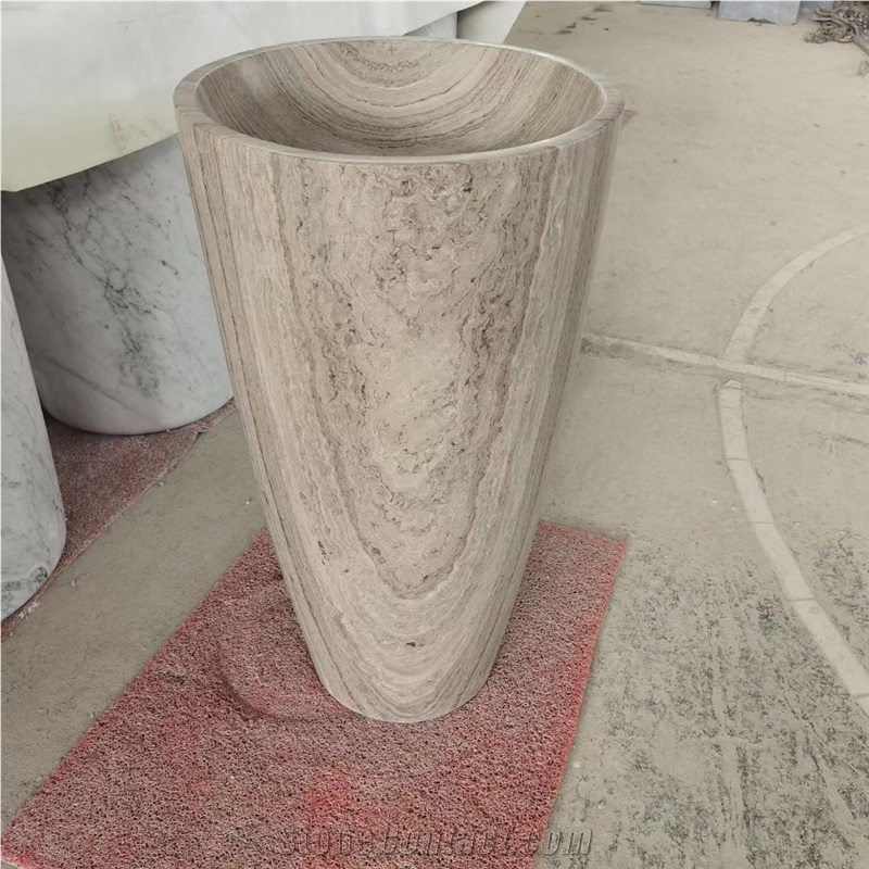 Fluted Surface Marble Calacatta Viola Pedestal Wash Basin