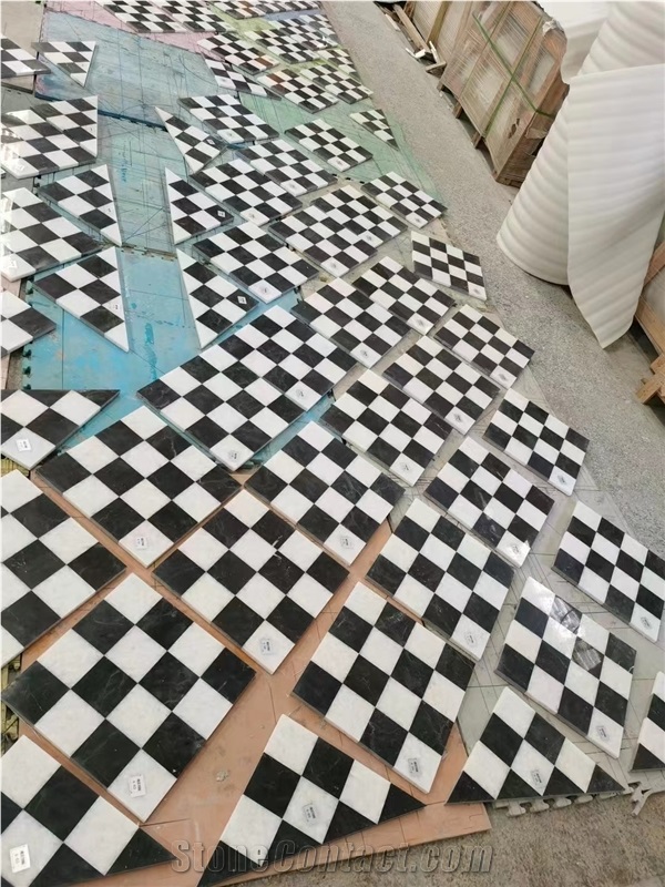 Marble Black And White Water-Jet Mosaic For Kitchen Floor