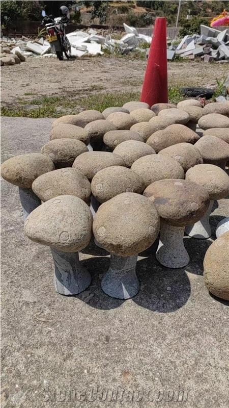 River Stone Mushroom Street Art Sculpture For Outdoor Decor