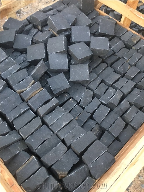 Zhangpu Black Natural Split Cube Cobble Stone, Driveway Paving Stone