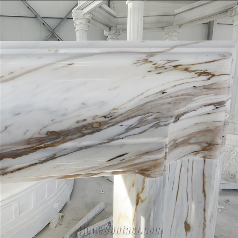 White Marble With Gold Line Fireplace