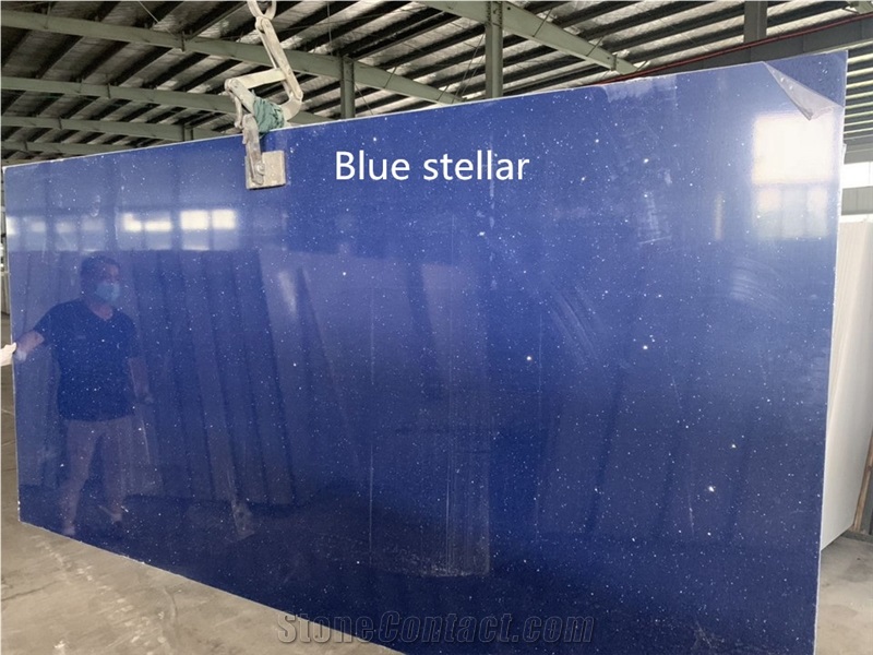 Blue Stellar Galaxy Quartz Slabs