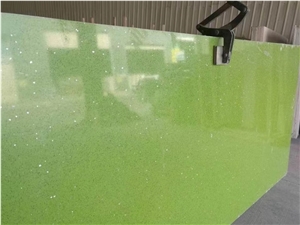Green Stellar Galaxy Quartz Slabs