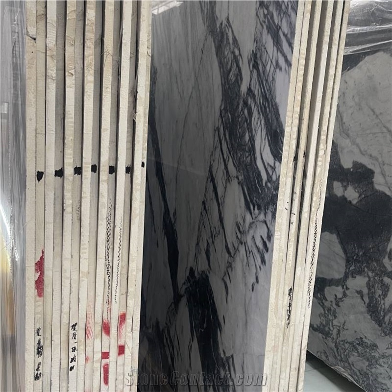 China Ink White Marble 18Mm Slab Tiles Polished Honed