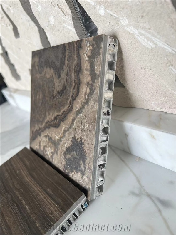 Eramosa Brown Marble Cross Cut Laminated Honeycomb Panels