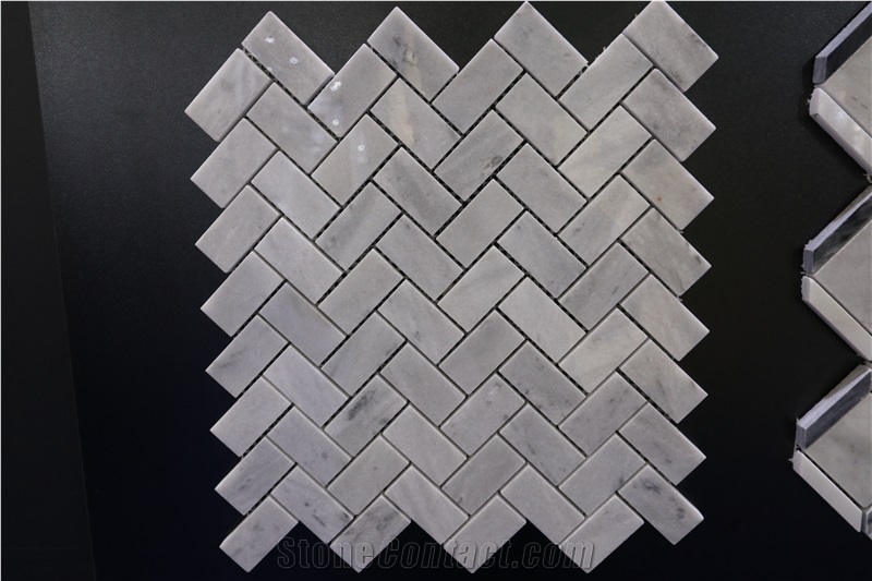White Marble Herringbone Mosaic Tile