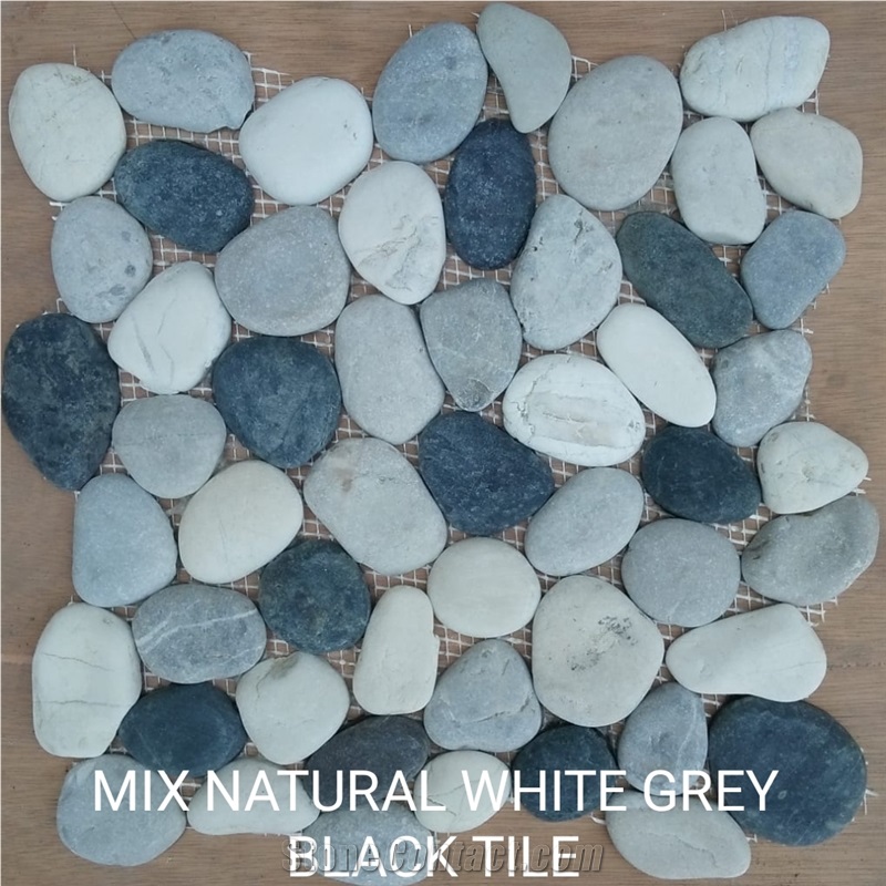 Mix Natural White Grey Black Pebble Mosaic Tiles