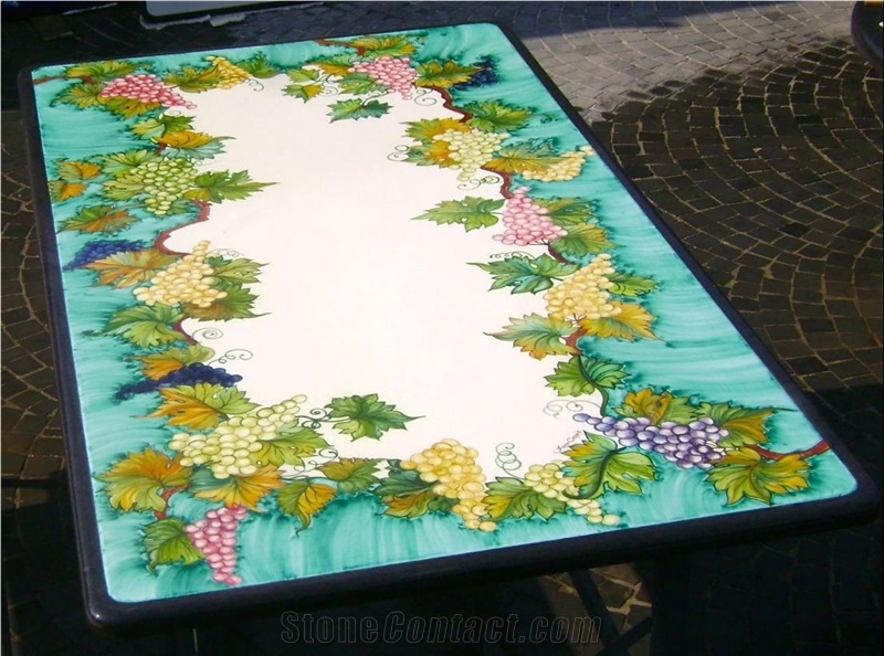 Pietra Lavica Di Catania Hand Painted Glazed Table Top