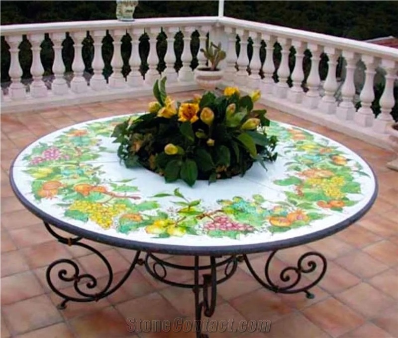 Pietra Lavica Di Catania Hand Painted Glazed Table Top