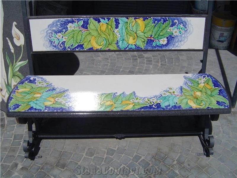 Pietra Lavica Lava Stone Hand Painted Garden Benches