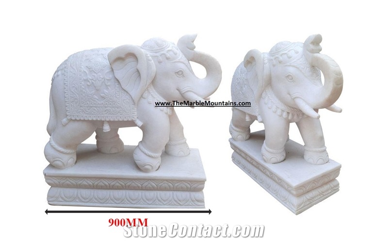 Viet Nam Milk White Marble Elephant Sculptures