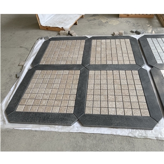 Yellow And Black Granite Courtyard Road Pavers Stone On Mesh