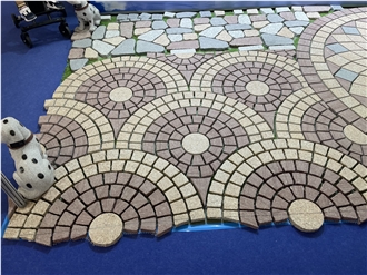 Yellow And Red Granite Fan Shaped Paving Stone For Project