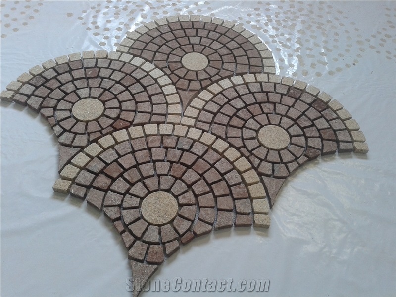 Yellow And Red Granite Fan Shaped Paving Stone For Project