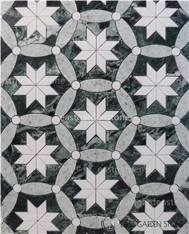 Green Marble Flower Shape Patterned Mosaic Tiles