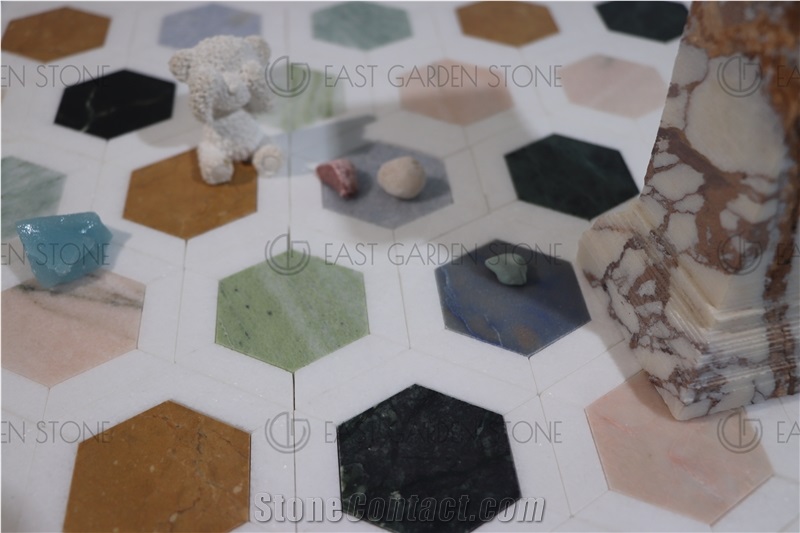 Multi Color Hexagon Backsplash  Mosaic  Tiles