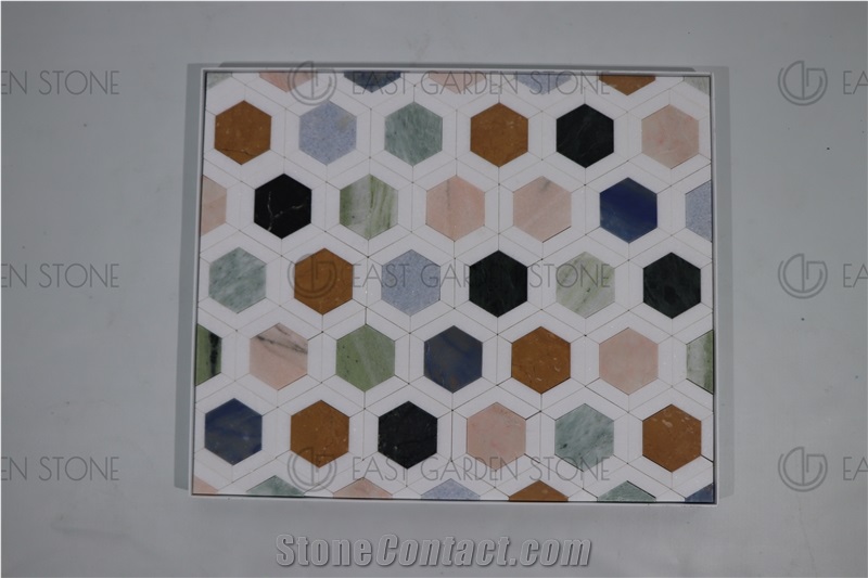 Multi Color Hexagon Backsplash  Mosaic  Tiles