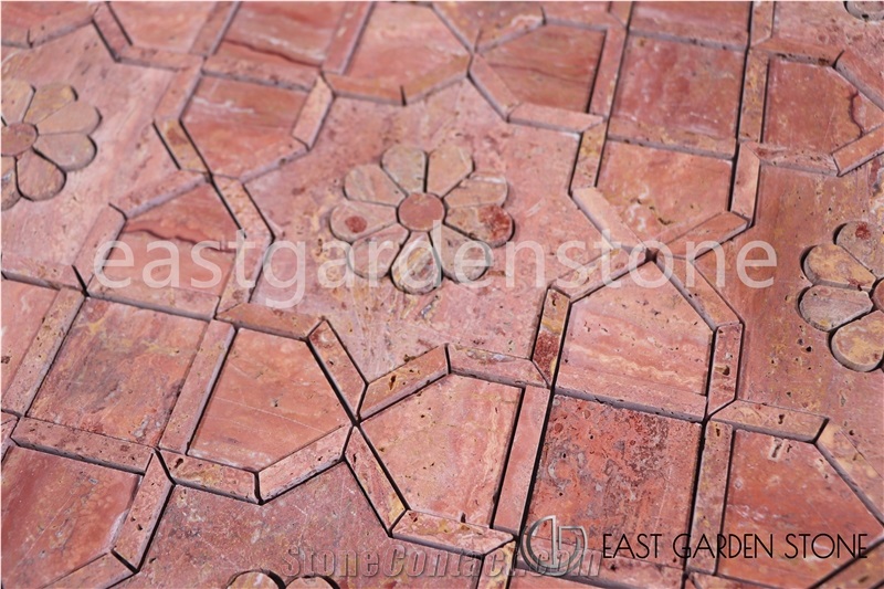 Red Travertino 3D Flower Mosaic Tiles
