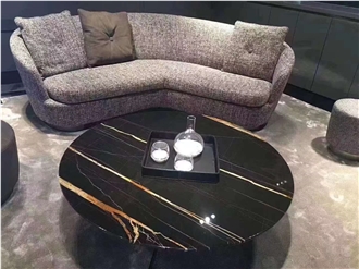 Tunisia Laurent Black Gold Marble Polished Cafe Table