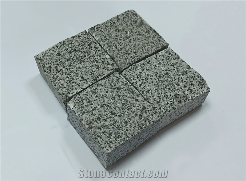 Grey Granite Cobble Stone Paving Setts, Sawn Sides, Split Top