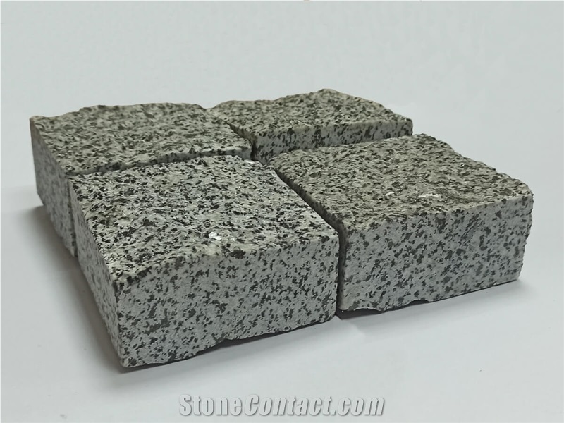Grey Granite Cobble Stone Paving Setts, Sawn Sides, Split Top