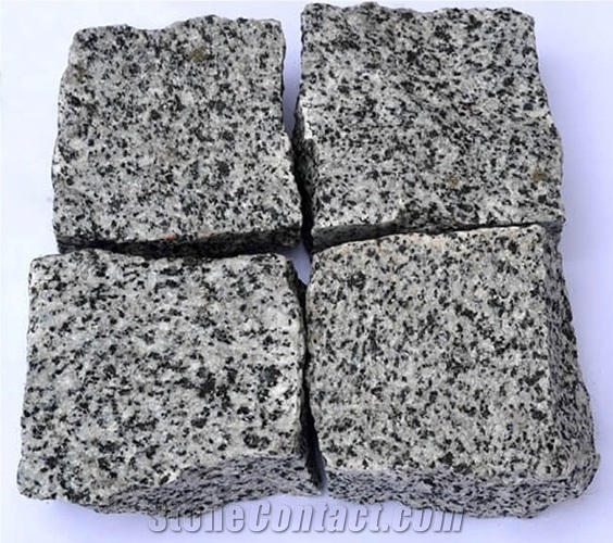 Natural Split Cobble Setts From Grey Ukraine Granite, Paving Setts