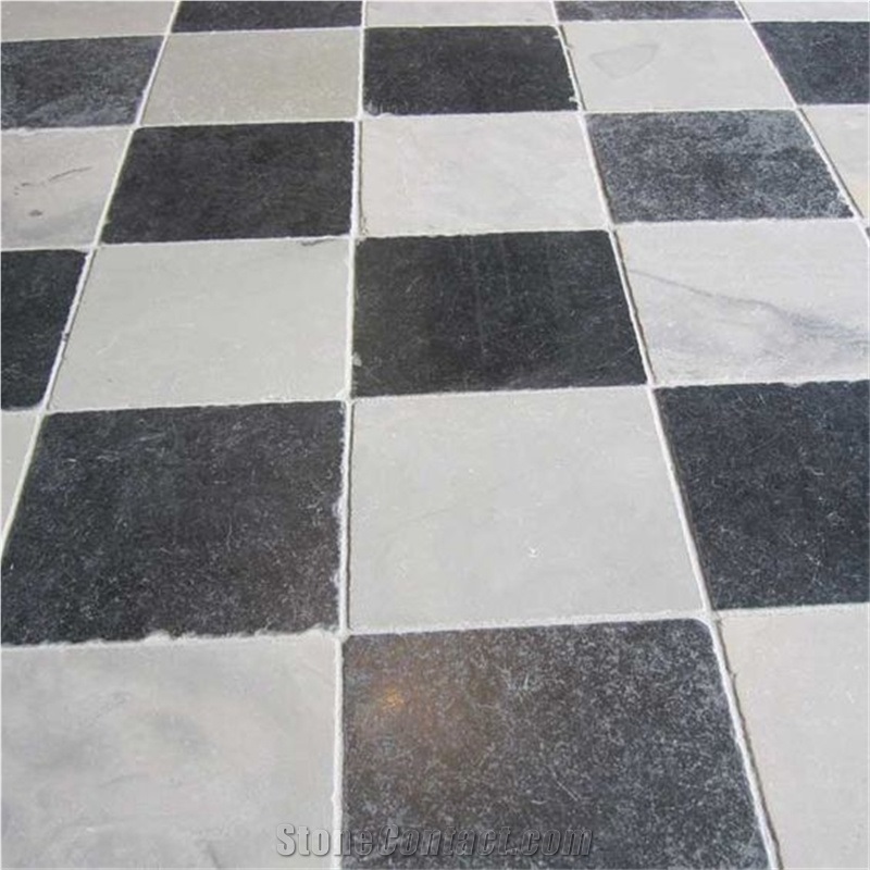Black And White Marble Tumbled Checkered Floor Tiles