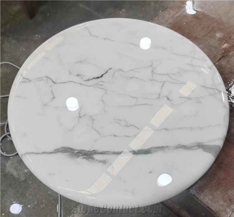 Calacatta White Marble With Metal Base Restaurant Table Tops