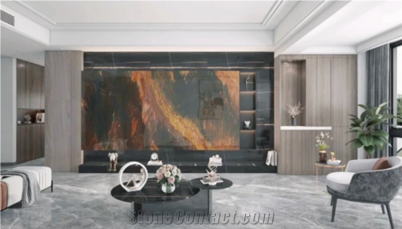 Polished Wall Decorative Flaming Phoenix Marble Slab Tiles