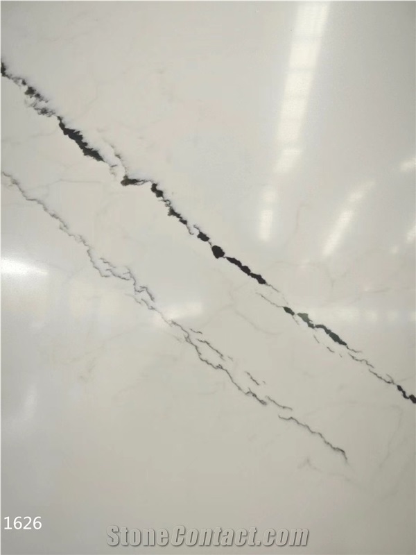 Calacatta White Marble Vein Quartz Slabs Interior Floor Use