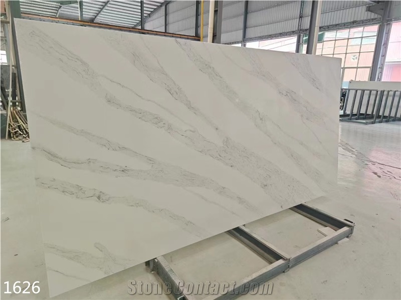 White Marble Texture Quartz Slabs Indoor Floor Use