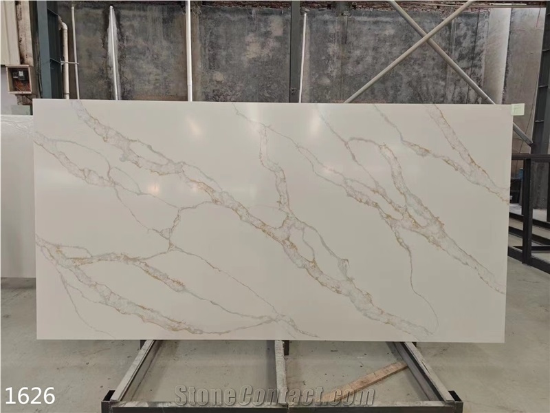 White Marble Texture Quartz Slabs Indoor Floor Use