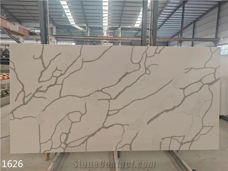 White Marble Vein Quartz Slabs Artificial Stone Tiles