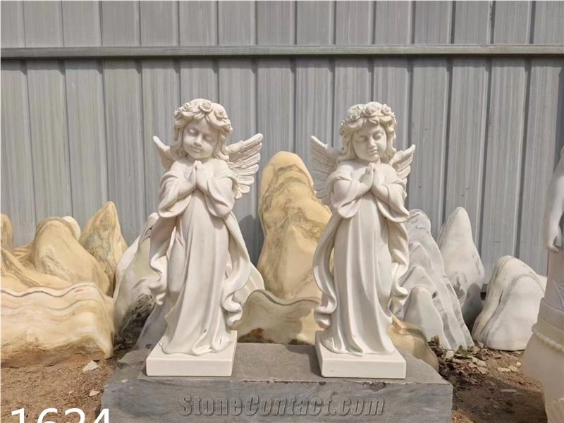 Natural Stone Marble Angel Sculpture Indoor Garden Use