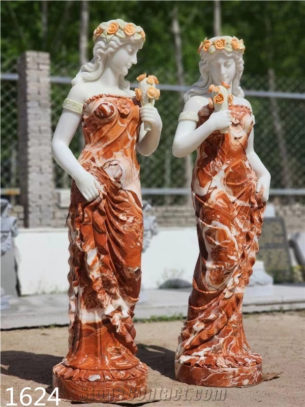 Red And White Marble Woman Sculpture