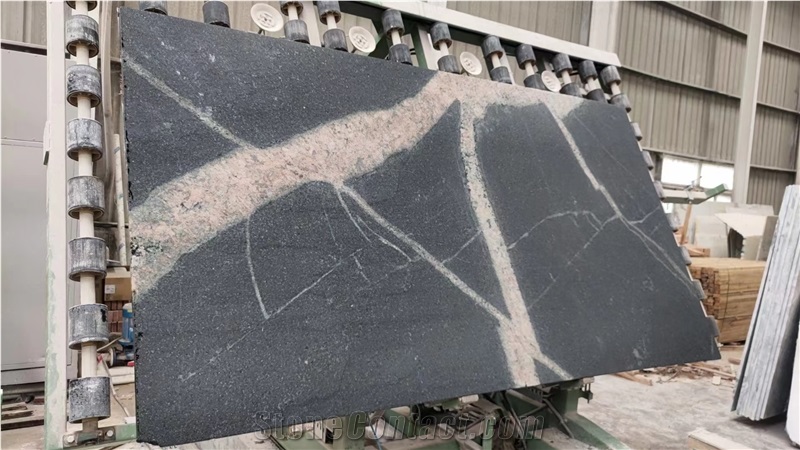 Black Storm Granite Slabs With Leathered Surface