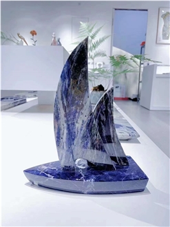 Blue Sodalite Stone Sailing Boat Sculpture